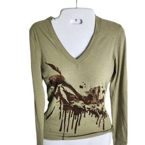L.A. Vintage Womens Small- Blouse- Long Sleeve T-shirt, Green, New Without Tags